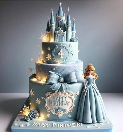 Birthday Cake Princess Disney, Simple Princess Cake, Cinderella Princess Cake, Cinderella Theme Cake, Disney Castle Cake, Frozen Castle Cake, Cinderella Cake Designs, Cinderella Birthday Cake, Castle Cakes