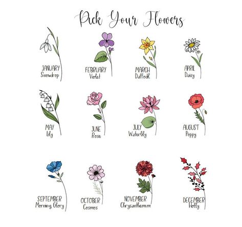 Birth Month Flowers Tattoo, Art With Color, Birth Flower Tattoos, Flowers Tattoo, Month Flowers, Flower Tattoo Designs, Birth Month Flowers, Name Design, Birth Flower