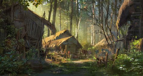 https://www.artstation.com/artwork/QzAYQx Japan Village, Dnd Backgrounds, Forest Village, Fantasy Village, Japanese Village, Anime Places, Fantasy Forest, Fantasy City, Fantasy Places