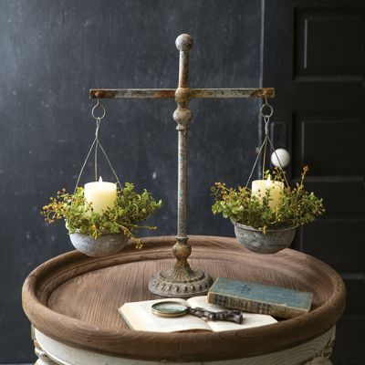 Balance Scale, Farmhouse Interior Design, Round Accent Table, Floral Candle, Vintage Landscape, Antique Inspiration, Antique Farmhouse, Farmhouse Living, Rustic Elegance