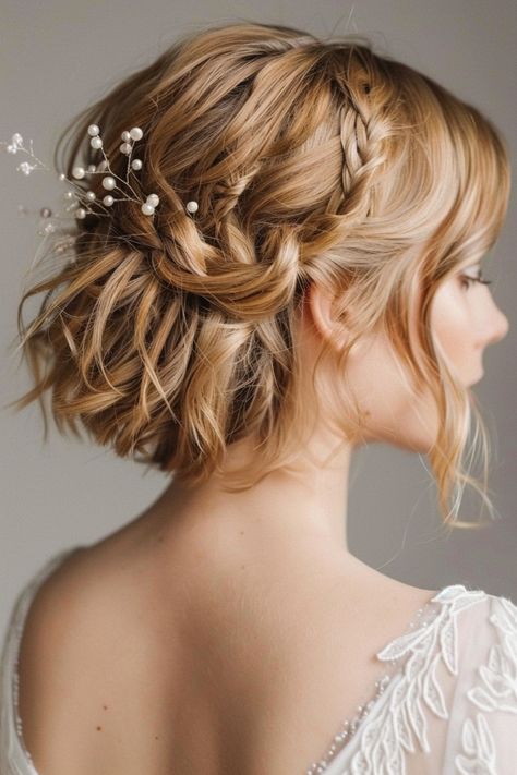 For a chic and striking look, wedding hairstyles for short hair offer a unique appeal. Explore the best short hairstyles for brides here. Chin Length Hair Updo Wedding, Whimsical Wedding Hair Short, Wedding Vail Short Hair, Wedding Style For Short Hair, Cute Updos For Short Hair Wedding, Short Straight Bridal Hair, Short Bob Wedding Hairstyles Bridesmaid, Bob Special Occasion Short Hair, Bob With Bangs Wedding Hairstyles