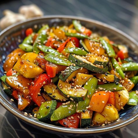 🌞 Celebrate summer with our Summer Vegetable Stir-Fry, bursting with freshness! 🍽️ Summer Vegetable Stir-Fry 🛒 Ingredients: Mixed vegetables (bell peppers, zucchini, snap peas): 4 cups Soy sauce: 3 tbsp Sesame oil: 2 tbsp Garlic: 2 cloves, minced Ginger: 1 tbsp, minced Sesame seeds: 1 tbsp 👩‍🍳 Instructions: Prep veggies: Chop all vegetables. Stir-fry: Heat oil, sauté garlic and ginger, add vegetables. Season: Toss with soy sauce. Garnish: Sprinkle with sesame seeds. 🌟 Dive into the vibran... Stir Fry Ingredients, Garlic And Ginger, Instagram Recipes, Quick Dishes, Twisted Recipes, Fry Recipes, Trending Recipes, Vegetable Stir Fry, Summer Vegetable