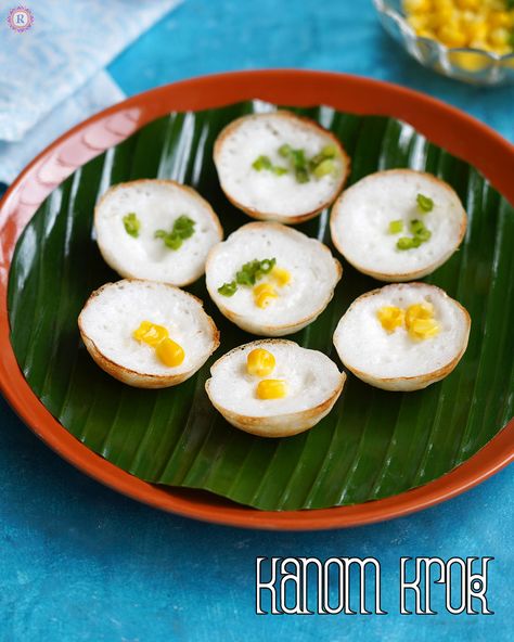 Thai Coconut Pancakes Recipe, Thai Coconut Pancakes, Coconut Pancakes Recipe, Coconut Milk Pancakes, Thai Breakfast, Green Mango Salad, Corn Side Dish, Coconut Pancakes, Tasty Thai