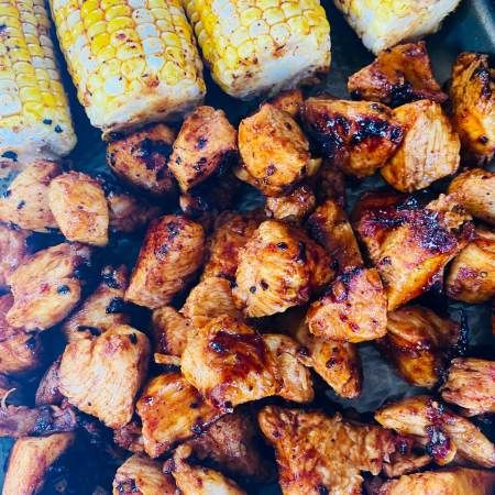 Blackstone BBQ Chicken and Corn - Cooks Well With Others Blackstone Bbq Chicken, Blackstone Bbq, Chicken And Corn, Outdoor Cooking Recipes, Cooking Stone, Grilled Bbq Chicken, Griddle Recipes, Grilled Dinner, Griddle Cooking