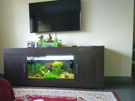 Fish Tank Tv Stand Ideas, Tv Stand With Aquarium, Aquarium Tv Stand, Fish Tank Entertainment Center, Tv Unit With Aquarium Design, Tv Unit With Fish Tank, Fish Tank Tv Stand, Large Fish Tank Ideas Living Rooms, Aquarium In Living Room