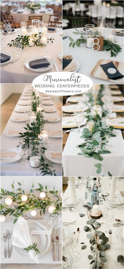 Gallery: Minimalist greenery wedding centerpiece ideas - Deer Pearl Flowers Simple Wedding Style, Civil Wedding Reception Ideas, Simple Greenery Wedding Centerpieces, Simple Green Wedding, Civil Wedding Reception, Minimalist Greenery Wedding, Engagement Checklist, Green Minimalist Wedding, Minimalist Wedding Theme