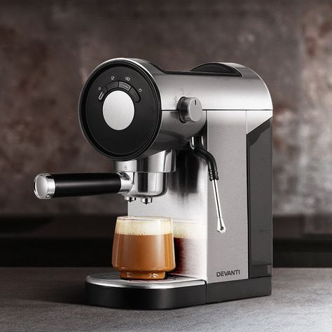 Get a head start on the day with your first cup of coffee from a Devanti Espresso Machine. Pour the perfect shot every time with easy-to-use controls, a powerful 20-bar pressure pump, and an instant heat system. The machine comes with single and double-shot coffee filters, a diecast aluminium portafilter and a dual coffee tamper/spoon - everything you need for a fresh cup. The convenient mug warmer keeps your cups at the perfect temperature as you froth your milk just the way you like it. E... Irrigation Pumps, Espresso Cafe, Coffee Tamper, Pressure Pump, Mug Warmer, Coffee Uses, Double Shot, Espresso Maker, Coffee Filters