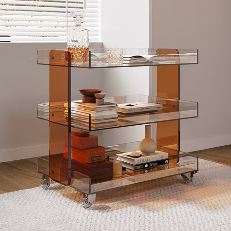 Serve cocktails and wine in style with this functional bar cart. Coming with a 3-tier design, it provides ample storage room for everything you need to serve your guests. Four casters allow you to move this cart easily from one room to the next. Constructed from durable acrylic, this piece allows long-lasting service. Perfect for your living room, game room, or playroom. Acrylic Bar Cart, Coffee Bar Cart, Wooden Shoe Storage, Shoe Cabinet Entryway, Serving Bar, White Dining Room, Nesting Coffee Tables, Modular Sectional Sofa, Bench With Shoe Storage