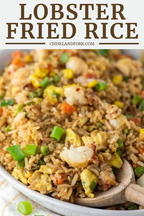 Lobster And Rice Recipes, Lobster Rice Recipes, Seafood Fried Rice Recipes, Lobster Fried Rice Recipe, Southwest Eggrolls Recipe, Lobster Fried Rice, Seafood Fried Rice, Tasty Cauliflower, Cauliflower Fried Rice Recipes