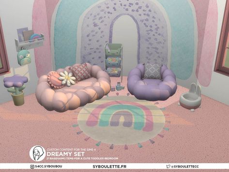 Sims 4 Cc Carebears, Sims 4 Cc Bubble Couch, Pastel Sims 4 Cc, Sims 4 Pastel Cc, Sims 4 Syboulette, Sims Furniture, Sims Packs, Cc Packs, Sims 4 Bedroom