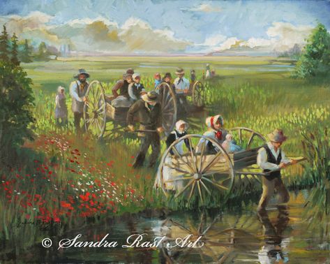 Historical - Sandra B. Rast Fine Art Official Site Gospel Art, Pioneer Trek, Sacred Groves, Pioneer Life, Old Wagons, Church Pictures, Lds Art, Lds Temples, The Book Of Mormon