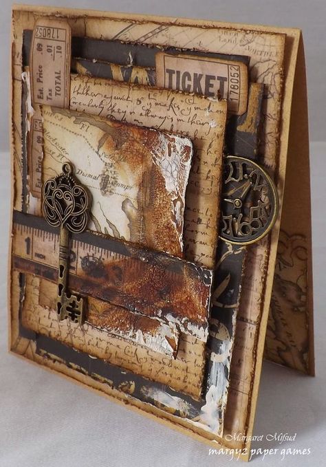 Mini Albümler, Steampunk Cards, Artist Trading Card, Paper Games, Vintage Junk Journal, Mini Scrapbook, Amazing Ideas, Handmade Journals, Handmade Books