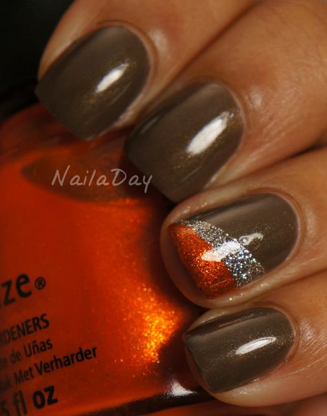 Nail a Day: Ingrid Accent Update Cleveland Browns Nails, Thanksgiving Nail Art Designs, Thanksgiving Nail Art, Thanksgiving Nail, Fingernail Designs, November Nails, 13 November, Thanksgiving Nails, Finger Tips