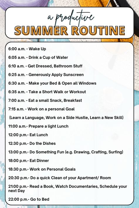 Active Day Routine, Summer Vacation Routine For Teens, Productive Holiday Routine, Summer Reset Routine, Productive Summer Morning Routine, Productive Summer Aesthetic, Summer Holiday Routine, How To Have A Productive Day, Summer Vacation Routine