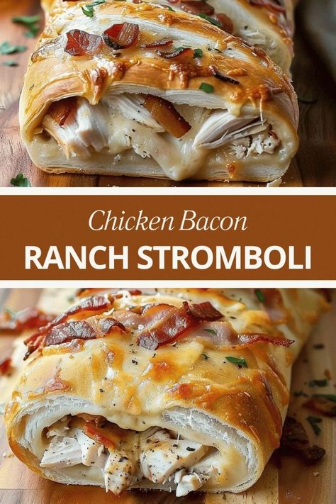 Chicken Bacon Ranch Stromboli Chicken Bacon Ranch Stromboli Recipe, Stromboli Recipe, Chicken Bacon Ranch, Bacon Ranch, Supper Recipes, Slow Cooker Soup, Chicken Bacon, Crispy Bacon, Ranch Dressing