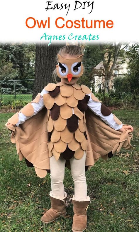 DIY Owl Costume Sewing Project - Agnes Creates Kids Owl Costume Diy, Owl Cape Diy, Owl From Winnie The Pooh Costume, Diy Owl Costume, Owl Costume Diy, Hedwig Costume, Diy Tinkerbell Costume, Concert Costumes, Masks Ideas