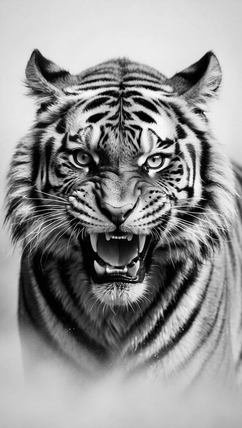 Black And White Tiger Art, Tiger Design Tattoo, Tiger Mouth Open, Angry Tiger Tattoo, Roaring Tiger Tattoo, Tiger Tattoo Sketch, Tiger Tattoo Design Men, Tigres Tattoo, Realistic Tiger Tattoo