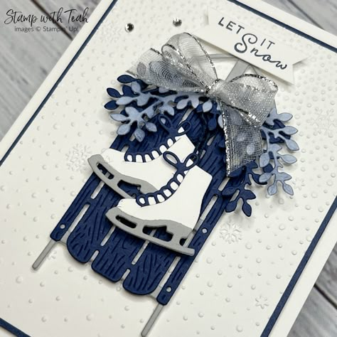 Teah Woodward: Sophisticated Sled - Night of Navy Stampin Up Sled Cards, Christmas Classics, Winter Birthday Cards Handmade, Su Christmas Cards 2024, Christmas Stampin Up Cards Ideas, New Stampin Up 2024, Christmas Easel Cards, Su Sophisticated Sled Cards, Stampin Up Cards Sophisticated Sled