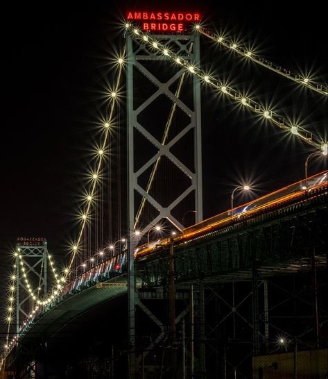 Detroit At Night, Ambassador Bridge, Windsor Canada, Bay Bridge, Windsor, At Night, Bridge, Travel