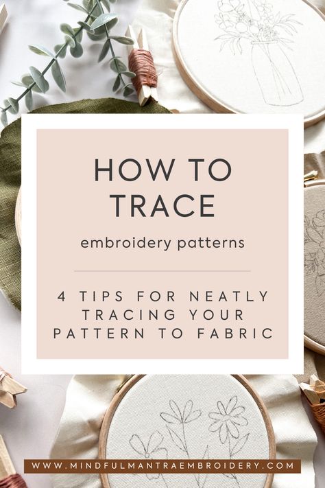 Do you struggle to trace embroidery patterns? You're not alone, trust me! A common hurdle for many embroiderers is knowing how to neatly get their pattern onto fabric so that they can start embroidery. Here's our 4 best tips for tracing embroidery patterns to fabric! Click here to read more. Advanced Embroidery Designs, Patterns For Hand Embroidery, What Fabric To Use For Embroidery, Transfer Pattern For Embroidery, Free Embroidery Patterns Hand, Contemporary Embroidery Patterns, Finishing Embroidery, Trace Embroidery Pattern, Tracing For Embroidery