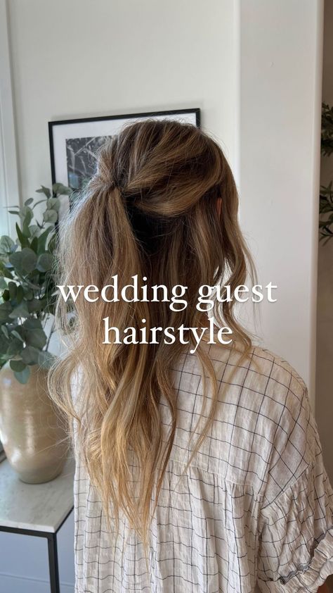 adison walker | hair stylist on Instagram: "wedding guest hairstyle save & try🤍" Simple Hair Wedding Guest, Easy Hair Style For Wedding Guest Step By Step, Straight Hair Wedding Guest, Bridal Shower Hairstyles Guest, Short Hair Wedding Guest Styles, Hairstyle Wedding Guest, Straight Wedding Hair, Wedding Guest Hair, Bridesmaid Hair Inspo