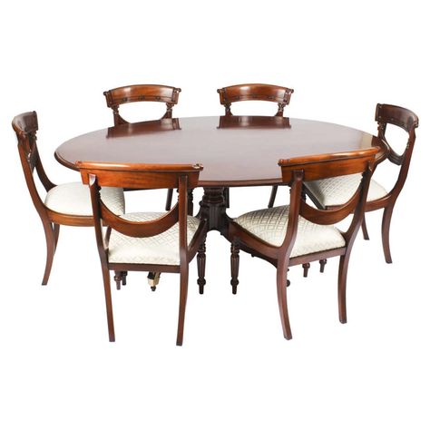 Antique Irish Georgian Oval Table and 6 Chairs 19th Century For Sale at 1stDibs Library Table Desk, Oval Extending Dining Table, Dining Room Victorian, Marble Top Console Table, Mahogany Dining Table, Dining Table Chair, Wooden Dining Set, Silver Table, Vintage Dining Chairs