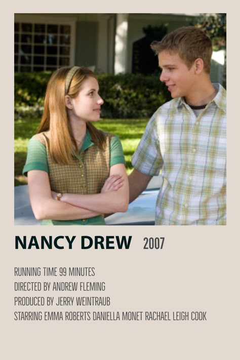 movie poster Nancy Drew 2007 Aesthetic, Emma Roberts Movies, Nancy Drew 2007, 2007 Movies, Nancy Drew Movie, Couples Movies, Old Cartoon Network Shows, Must Watch Netflix Movies, Couple Movie