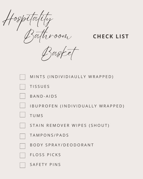 To add an extra touch of hospitality, some couples offer guest hospitality baskets in the bathrooms. From our experience, here are the most cherished and frequently utilized items. ➡️ #hospitalitybaskets #bathroombasket #hospitality #bathroombasket #beourguest 📸 @kaitlinmendozaphoto Bathroom Essentials For Guests, Hospitality Ideas Guest Rooms, Guest Bathroom Hospitality, Guest Bathroom Products, Couples Bathroom Ideas, Couple Bathroom Ideas, Wedding Bathroom Basket Ideas, Wedding Restroom Basket, Bathroom Restock