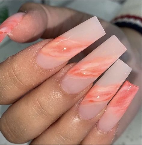 Pink peach marble nails Peach And Pink Nails, Nails Marble, Peach Nails, Marble Nails, Pink Peach, Pink Nails, Follow For More, Nail Colors, Marble