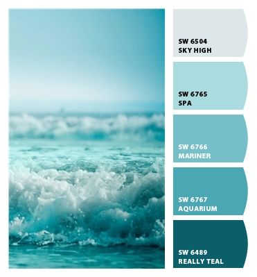 Ocean Blue Paint Colors Living Room, Ocean Theme Paint Colors, Mermaid Paint Colors, Ocean Inspired Paint Colors, Sherwin Williams Aquarium, Ice Blue Bedroom Ideas, Dinning Room Colour Schemes, Sherwin Williams Spa Paint Color, Mariner Sherwin Williams