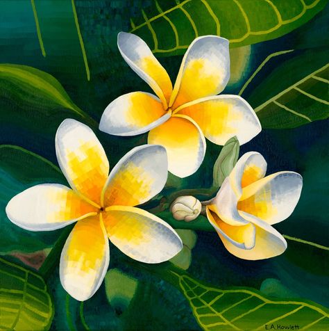 Tropical Painting, Hawaiian Art, Acrylic Painting Flowers, Oil Pastel Drawings, Plant Painting, Simple Acrylic Paintings, Watercolor Canvas, Acrylic Flowers, Beginner Painting