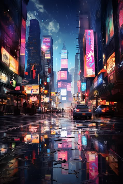 A rainy night in a neon metropolis #midjourneyV5 #aiartgeneratedart #generativeart #generativeartwork #artificialintelligenceai #aiartgenerator #aiartwork #aiartworks #artificialintelligence #midjourney #midjourneyart #midjourneycommunity Rainy Cityscape, Futuristic Landscape, Cityscape Night, Cityscape Wallpaper, Neon City, Anime City, Neon Nights, Cyberpunk City, City Painting