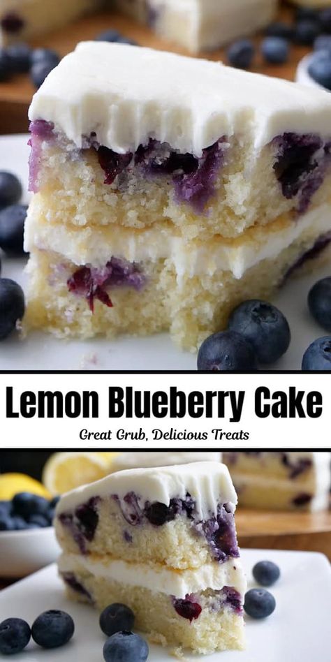 Lemon Blueberry Cake Lemon Blueberry Recipes, Homemade Blueberry Cake, Delicious Lemon Desserts, Blueberry Lemon Cake Recipe, Fresh Blueberry Recipes, Lemon Cream Cake, Blueberry Desserts Recipes, Lemon Blueberry Cake, Lemon Cream Cheese Frosting