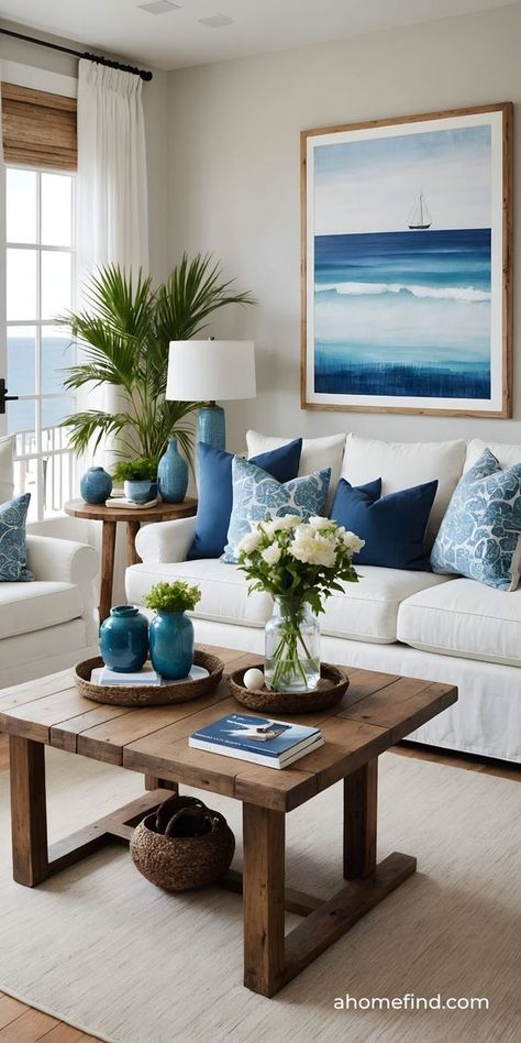 Do you also love beautiful coastal interiors? Then I got the ultimate guide for you. Check out my blog to learn all you need to know to achieve coastal aesthetics. And don't forget to save this pin for inspiration later! Summer Room Decor, Summer Interior, Beach House Living Room, Coastal Interiors Design, Deco Studio, Coastal Living Rooms, Beach House Interior, Coastal Living Room, Coastal Interiors