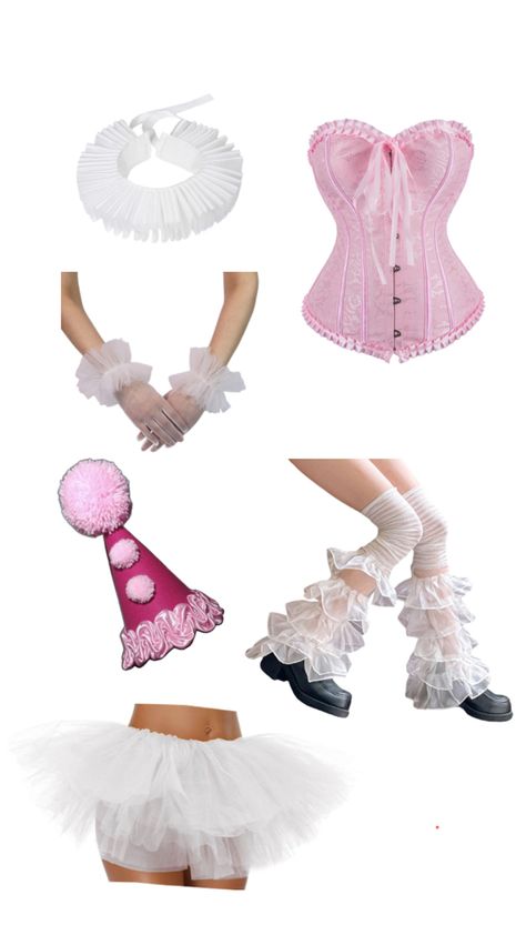 Cute Pink Clown Costume, Pink Clown Outfit, Pink Clown Aesthetic, Clown Outfit Ideas, Pink Clown, Clown Oc, Clown Outfit, Clown Clothes, Cute Clown