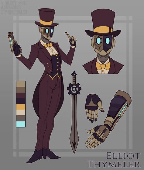 Robot Butler Concept Art, Dice Character Design, Steampunk Scientist Character Design, D&d Artificer Armorer, Mechanical Character Design, Diesel Punk Character Design, Final Boss Concept Art, Steampunk Oc Male, Machine Character Design