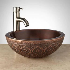 Signature Hardware Nilofar Vessel Mount Bathroom Sink in Dark Antique Copper - SH346795 - Ferguson Copper Vessel Sinks, Copper Faucet, Copper Fixture, Lavatory Sink, Copper Vessel, Bath Sinks, Vessel Sink Faucet, Small Basements, Steam Showers Bathroom