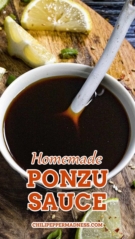 Homemade Ponzu Sauce looking extra inviting. Easy Ponzu Sauce Recipe, How To Make Ponzu Sauce, Ponzu Sauce Recipe Simple, Asian Fish Sauce Recipes, Mirin Sauce Recipe, Japanese Hot Sauce, Ponzo Sauce Recipe, Spicy Ponzu Sauce Recipe, Sushi Dipping Sauce Recipes