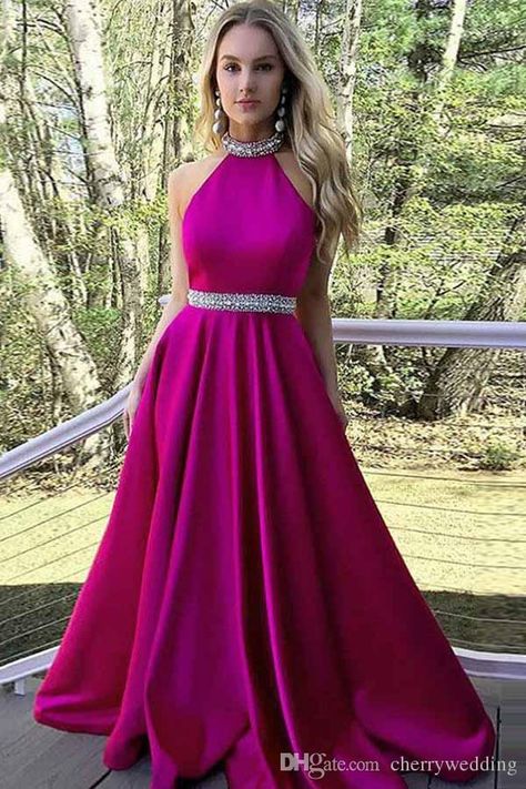 High Neck Prom Dress, Popular Prom Dresses, Cheap Gowns, Prom Dresses Long Pink, Halter Prom Dresses, Prom Dresses 2018, Prom Dresses 2019, Prom Dresses Sleeveless, Beaded Prom Dress