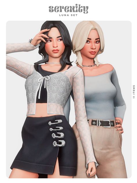 Luna Set (11 items) | Serenity on Patreon Sims 4 Cc Clothes, Mods Sims 4, Lotes The Sims 4, Cc Clothing, Cc Packs, Cc Folder, Pelo Sims, The Sims 4 Packs, Sims 4 Mm Cc