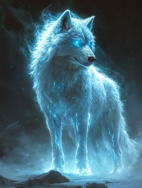 Wolf With Antlers Art, Snow Wolf Fantasy Art, Ghost Wolf Art, Ice Wolf Fantasy Art, Fantasy Dire Wolf, White Wolf Art Fantasy, Dire Wolf Art, Wolf Character Art, Fantasy Wolf Art