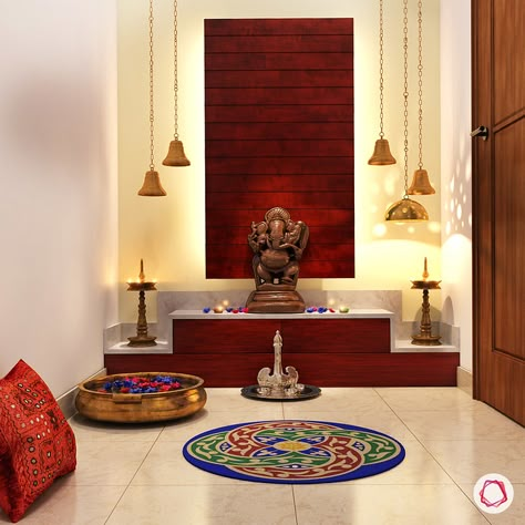 11 Pooja Room Designs For Small Apartments - dress your home - best interior design blog, home decor blog featuring Indian interior designers and architects, Bangalore Home Decor Indian Style, Puja Room Ideas, Living Room Designs Indian, Mandir Ideas, Pooja Room Designs, Pooja Room Ideas, Mandir Designs, Pooja Unit, Indian Interior Design