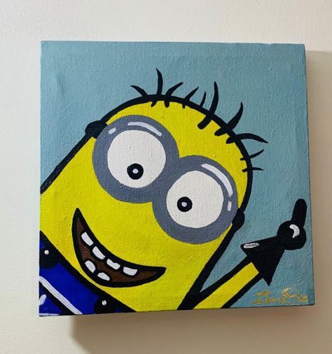 Minion Painting, Cartoon Painting, Big Eyes, Cartoon Characters, Minion, Boy Birthday, Painting Ideas, Canvas Painting, Canvas