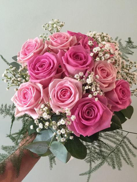 Small Pink Flower Bouquet, Light Pink Flower Bouquet Hoco, Small Pink Bouquet, Pink Bouquet Prom, Pink Prom Bouquet, Pink Roses Bouquet, Natural Bridal Bouquet, Prom Flowers Bouquet, Homecoming Flowers