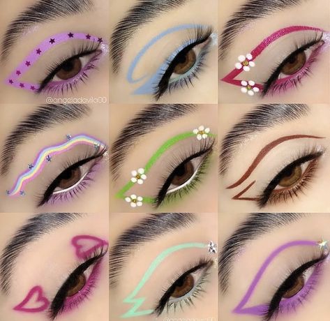 Pride Graphic Liner, Cute Eyeliner Looks, Colorful Graphic Liner, Graphic Eyeliner Ideas, Colourful Eyeshadow, Crazy Eye Makeup, Rave Ideas, Everyday Eyeshadow, Eyeshadow Tutorials