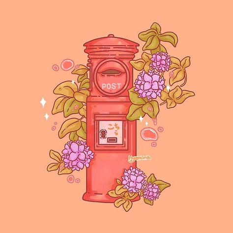 A beautiful postbox by HYEMINA | Redbubble Post Box Drawing, Shop Drawing, Flower Drawing Design, Flowers Shop, Shop Illustration, Shop Window Design, Trendy Flowers, Post Box, Diy Vase