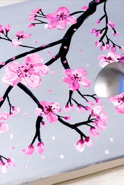 Today I am using a spoon to paint cherry blossom. Easy Painting for Beginners. Come and join me for acrylic painting. https://www.youtube.com/c/SzarineArt How To Paint Cherry Blossoms Easy, Painted Cherry Blossoms, How To Paint Cherry Blossoms, Cherry Blossom Acrylic Painting, Kids Acrylic Painting, Paint Cherry Blossom, Blossom Acrylic Painting, Night Time Art, Cherry Blossom Acrylic