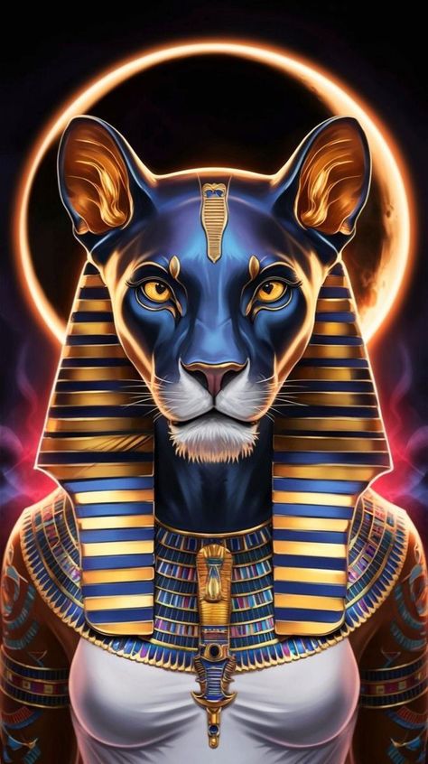 Egyptian Lion, Egyptian Goddess Bastet, Goddess Bastet, Egyptian Cats, Egyptian Deity, Werewolf Art, Egyptian Goddess, Black Art Pictures, Cool Wallpapers Art