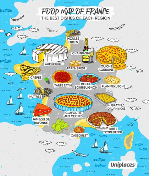 Map Of France, France Food, Food Map, Regional Food, French Classroom, French Resources, French Class, French Language Learning, France Map