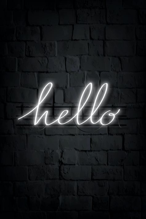 White hello neon sign on a brick wall vector | premium image by rawpixel.com / nunny Neon Brick Wall Background, Hello Background, Pink Brick Wall, Colour Wallpaper, Black Brick Wall, Morning Words, Song Covers, Iphone Wallpaper Lights, Neon Backgrounds